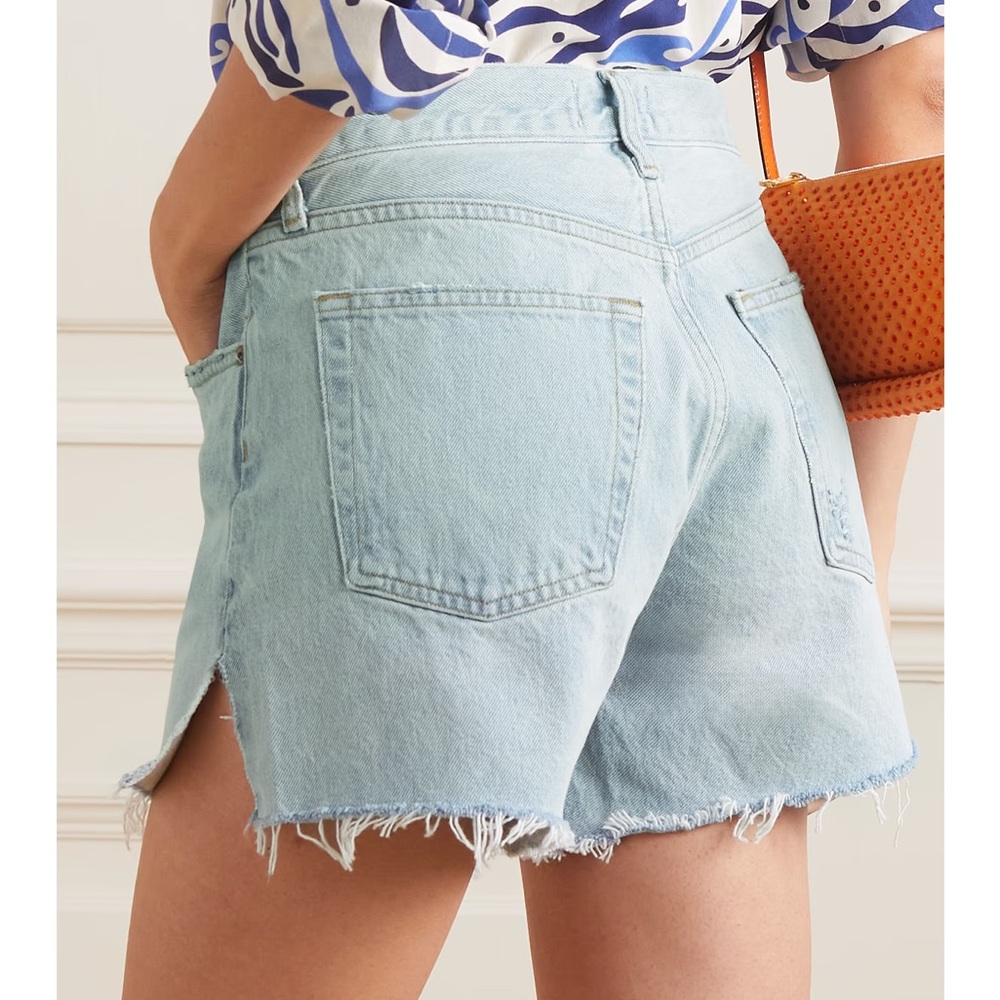 AGOLDE
Parker Long distressed organic denim shorts
